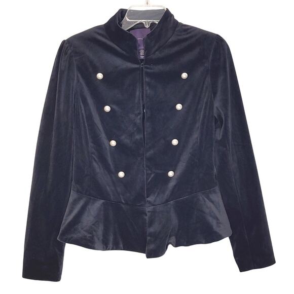 Amaryllis Velvet Peplum Jacket Faux Pearl Buttons Long Sleeve Black Womens XS - Picture 1 of 6